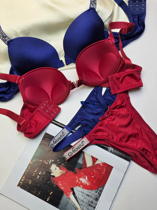 Blue & Maroon Victoria Secret Soft Push-Up Padded Bra & Panty Set – Stylish & Comfortable Fit