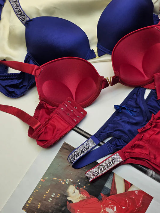Blue & Maroon Victoria Secret Soft Push-Up Padded Bra & Panty Set – Stylish & Comfortable Fit