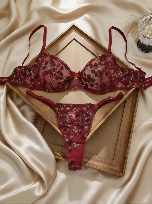 Sexy Lace Embroidered Push-up Breathable Bra and Underwear Set