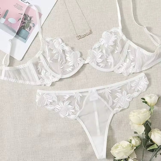 Set With Steel Ring Ladies Ultra-thin Mesh Black See-through Sexy Lingerie Women