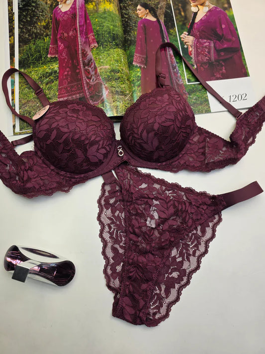 Elegant Padded Push-up Lace Bridal Bra & Thong Underwear